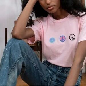 Urban Outfitters Pink Peace Trio Baby Cropped Tee